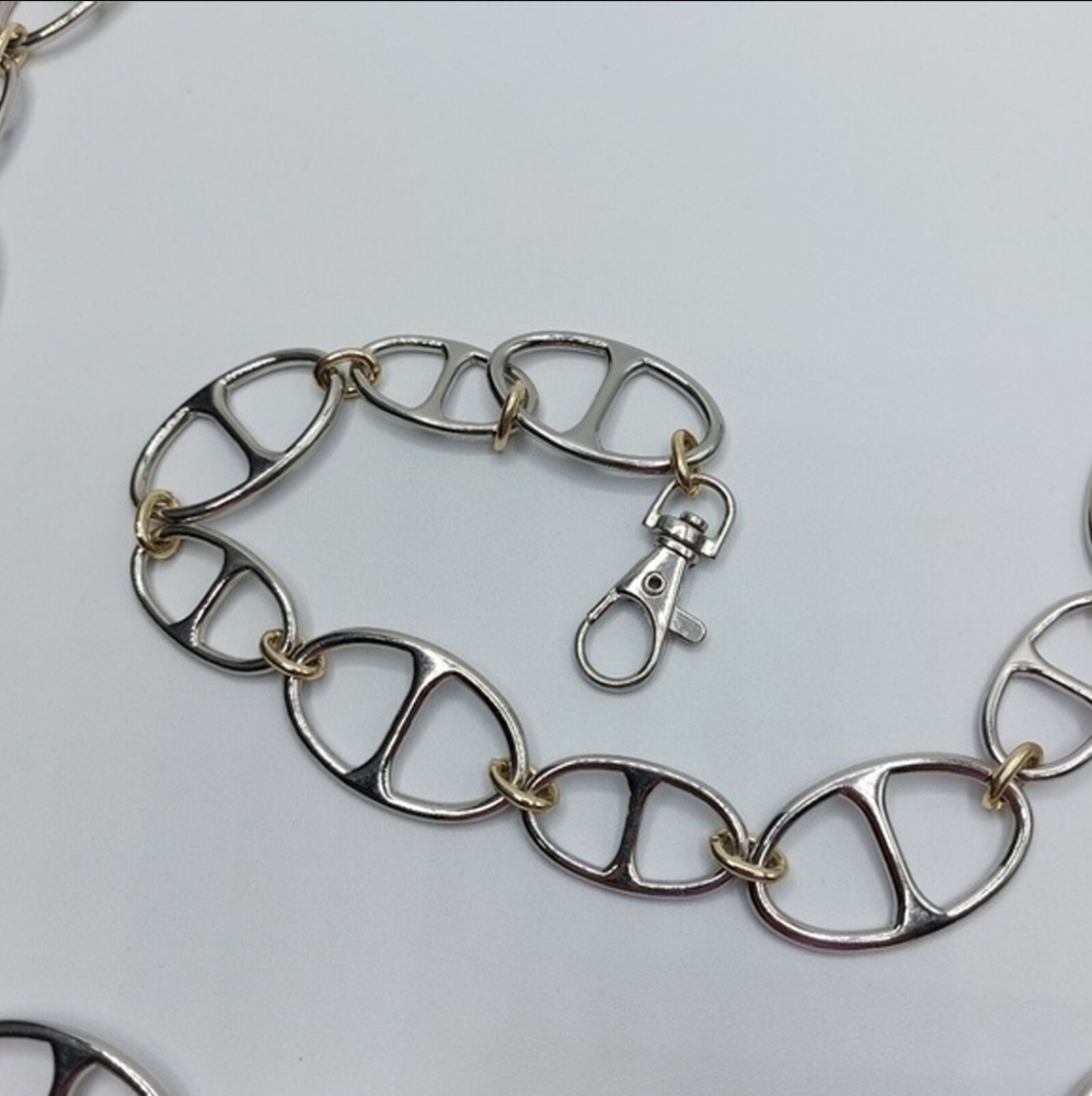 Women's Gold Silver Two Tone Mariner Chain Metal Belt 43 Inches Long - Picture 3 of 5
